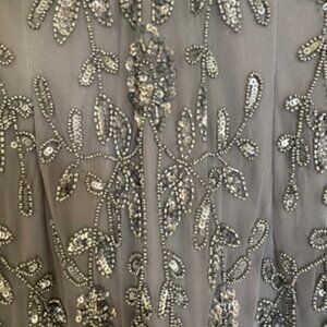 Oleg Cassini Grey Beaded Evening Gown | Formal Prom Wedding Guest Dress